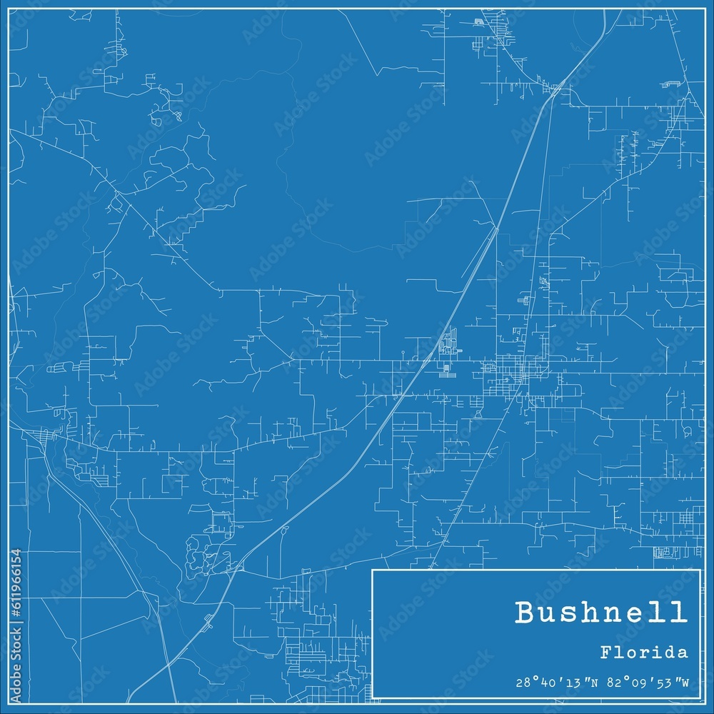 Blueprint US city map of Bushnell, Florida.