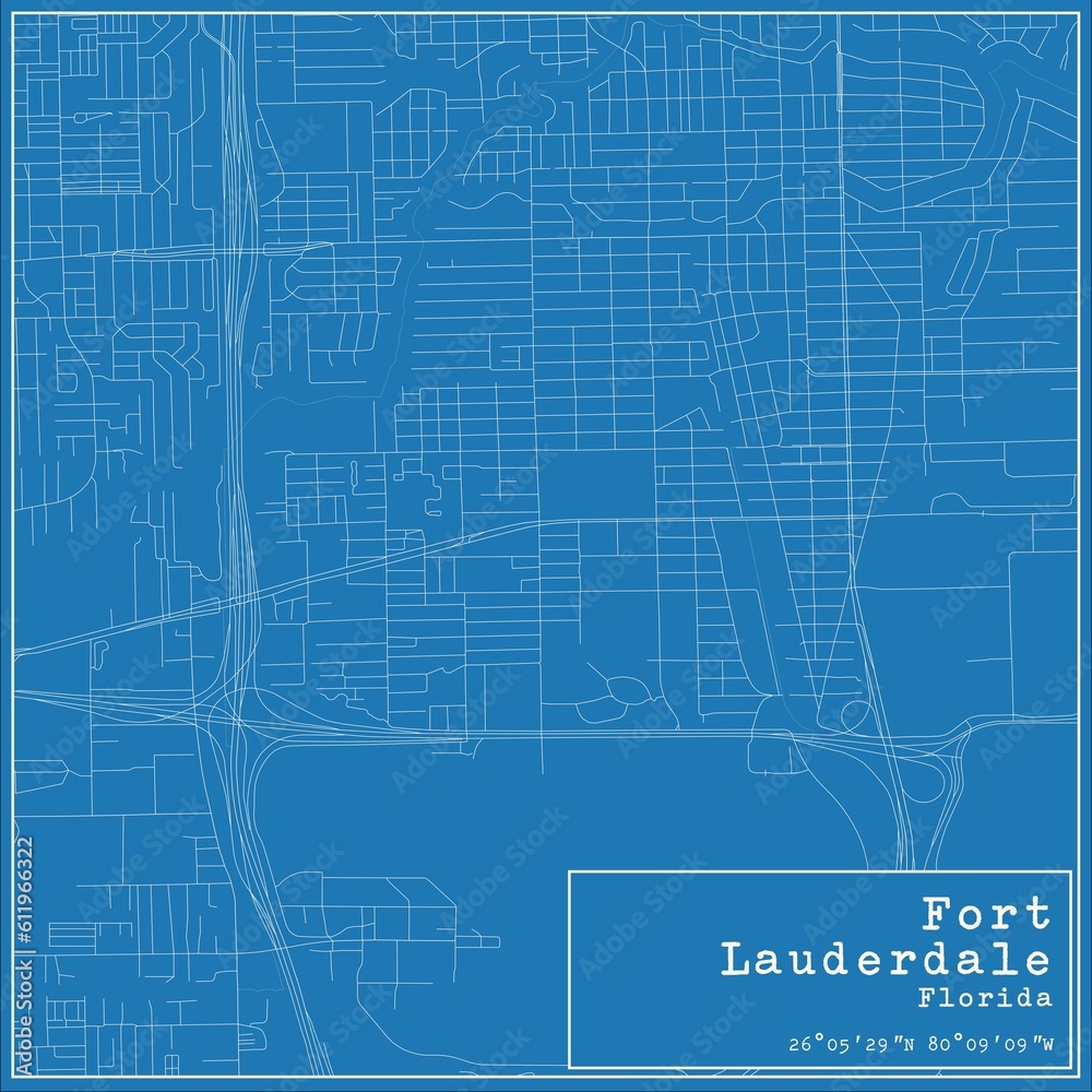 Blueprint US city map of Fort Lauderdale, Florida.