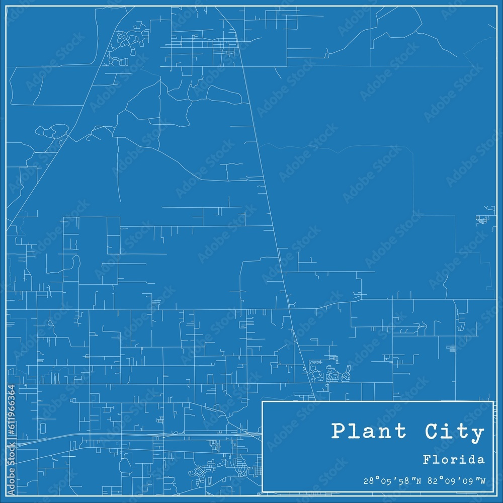 Blueprint US city map of Plant City, Florida.