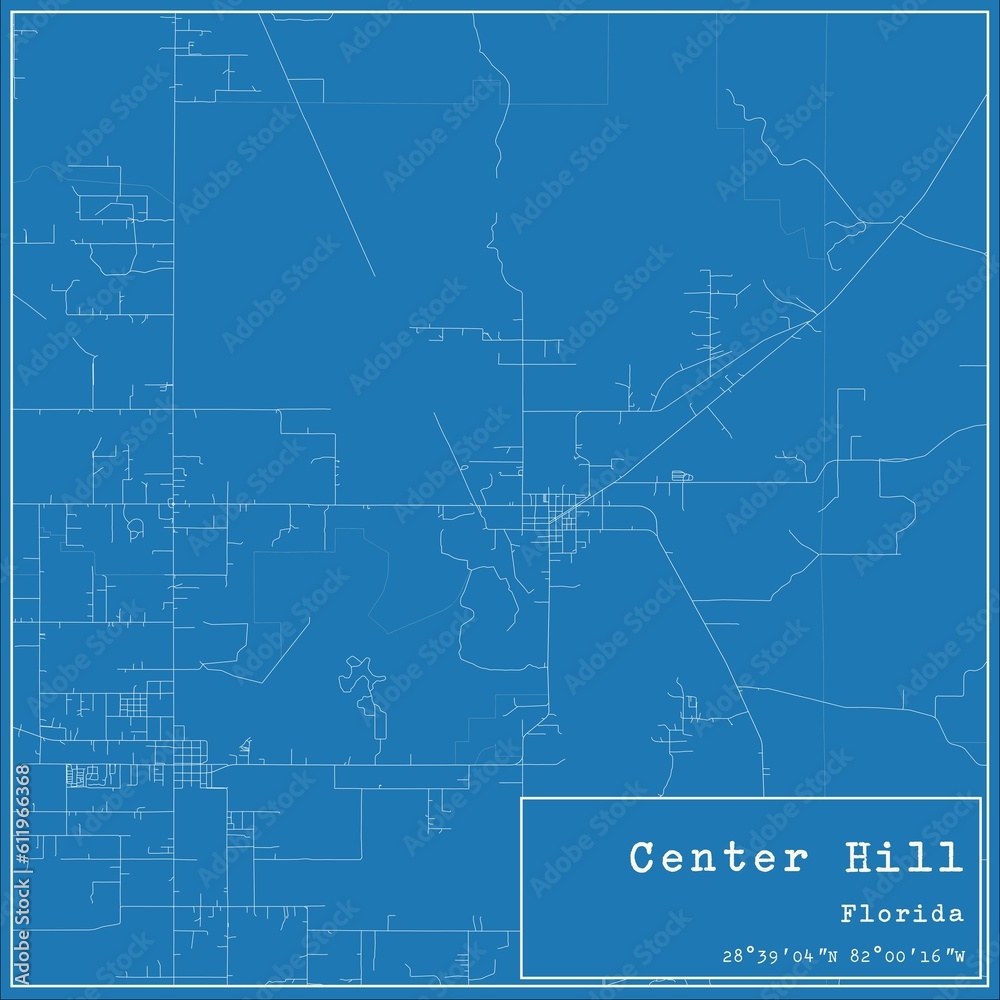 Blueprint US city map of Center Hill, Florida.