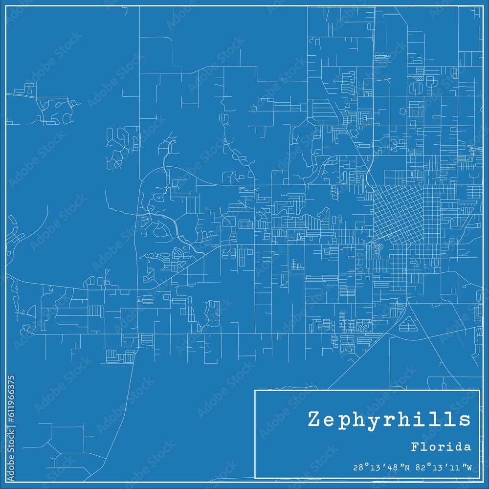 Blueprint US city map of Zephyrhills, Florida. Blueprint US city map of Zephyrhills, Florida.