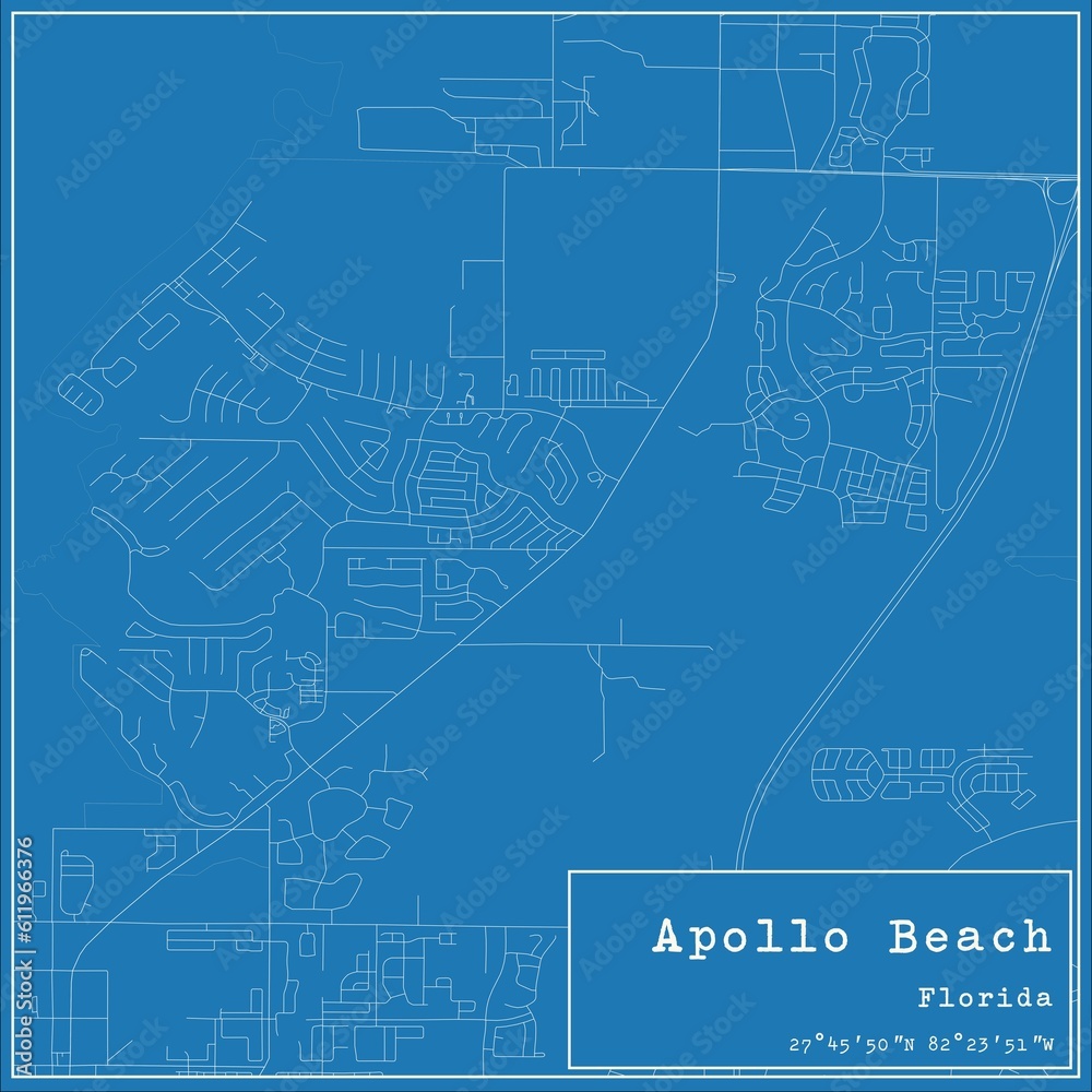 Blueprint US city map of Apollo Beach, Florida.