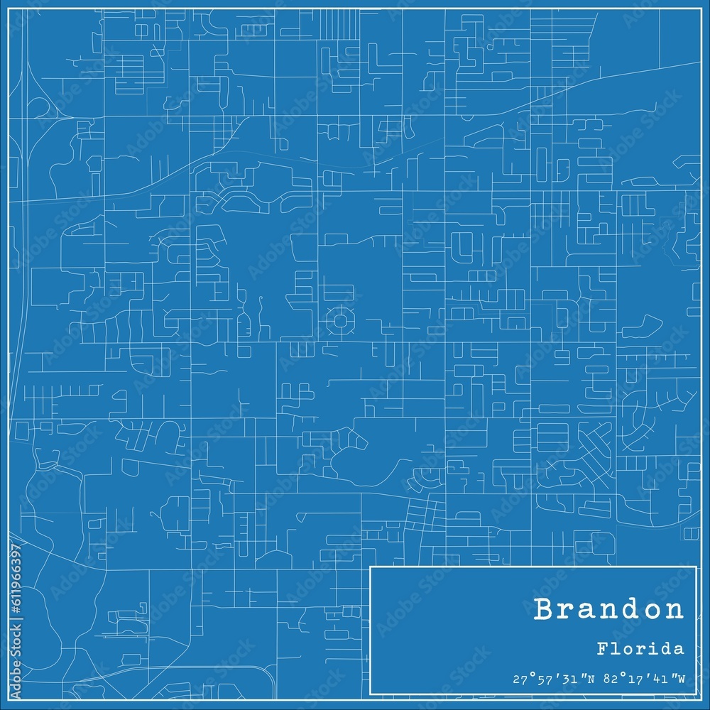 Blueprint US city map of Brandon, Florida.