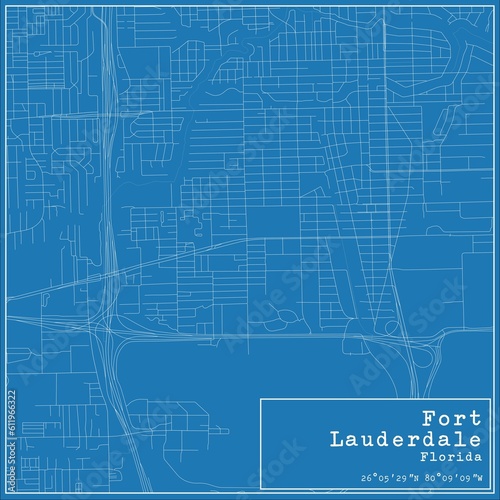 Blueprint US city map of Fort Lauderdale, Florida.