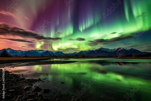 Aurora landscape with northern lights  generative ai