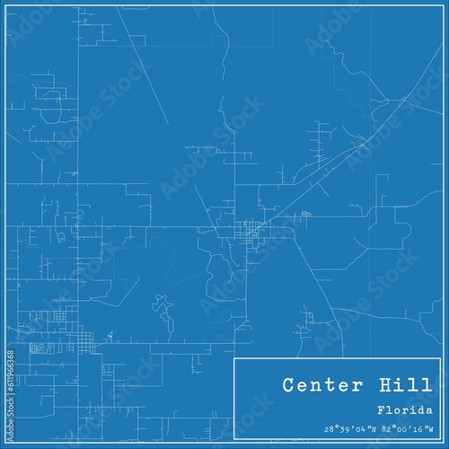 Blueprint US city map of Center Hill, Florida.