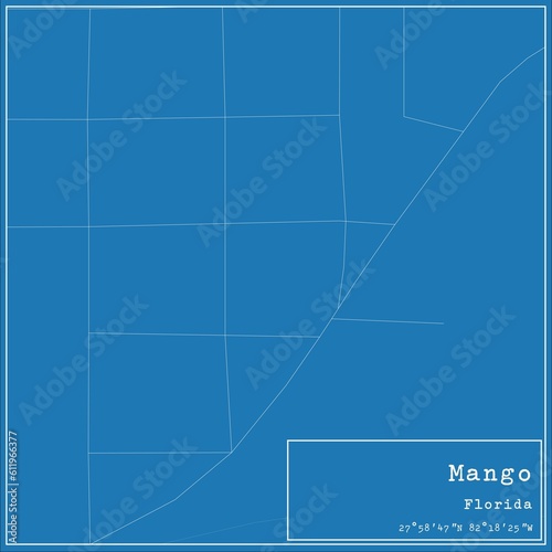 Blueprint US city map of Mango, Florida.