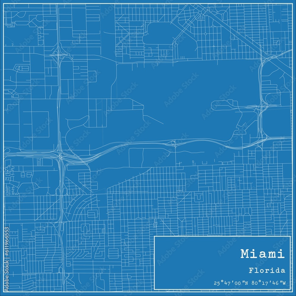 Blueprint US city map of Miami, Florida. Blueprint US city map of Miami, Florida.