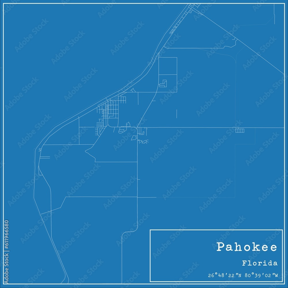 Blueprint US city map of Pahokee, Florida.