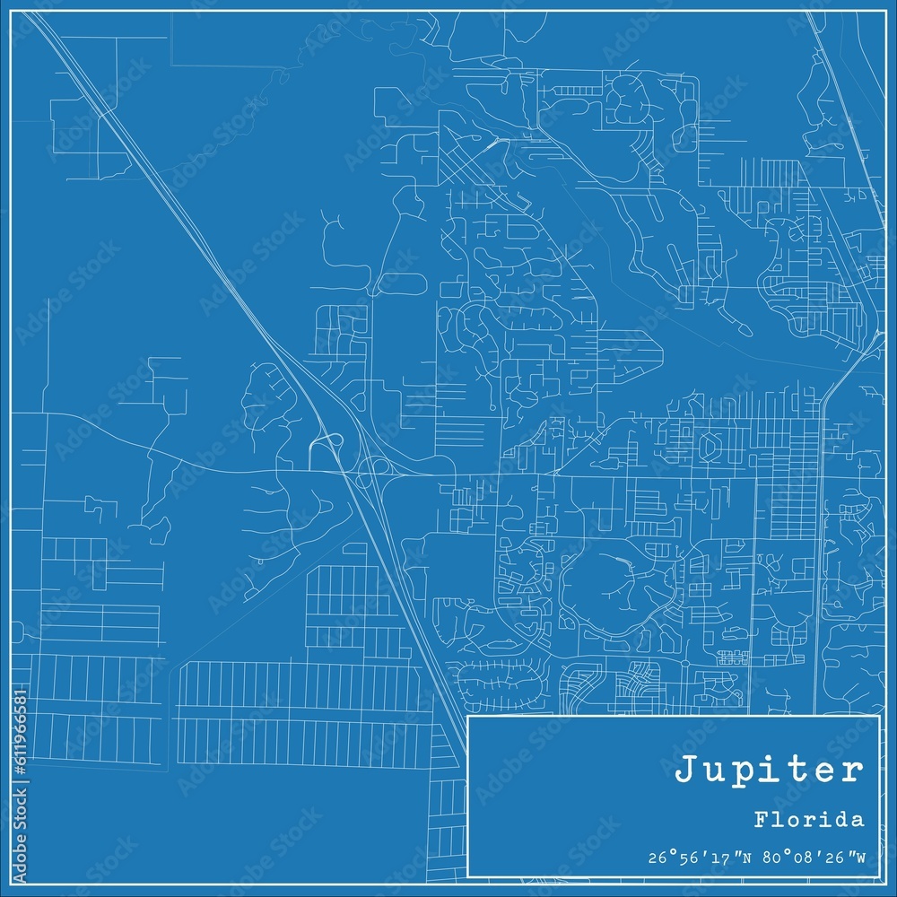 Blueprint US city map of Jupiter, Florida.