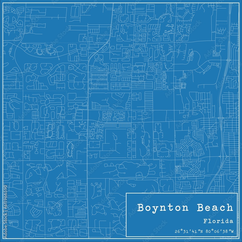 Blueprint US city map of Boynton Beach, Florida.