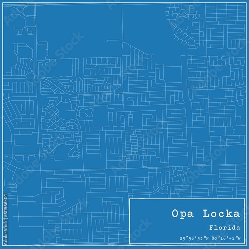 Blueprint US city map of Opa Locka, Florida.