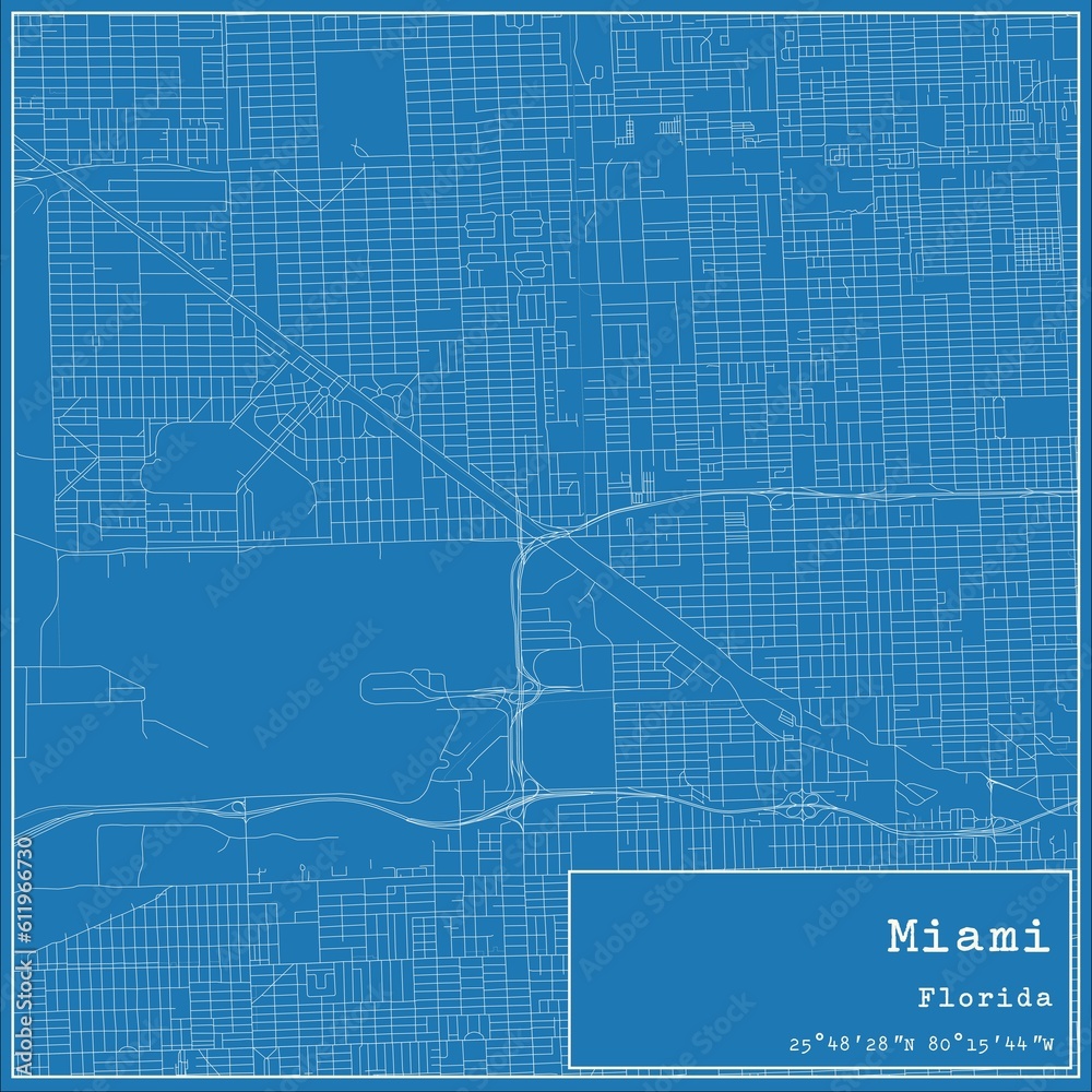 Fototapeta premium Blueprint US city map of Miami, Florida.