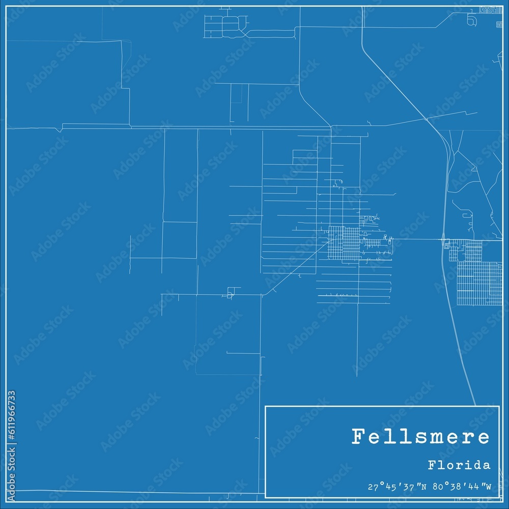 Blueprint US city map of Fellsmere, Florida.