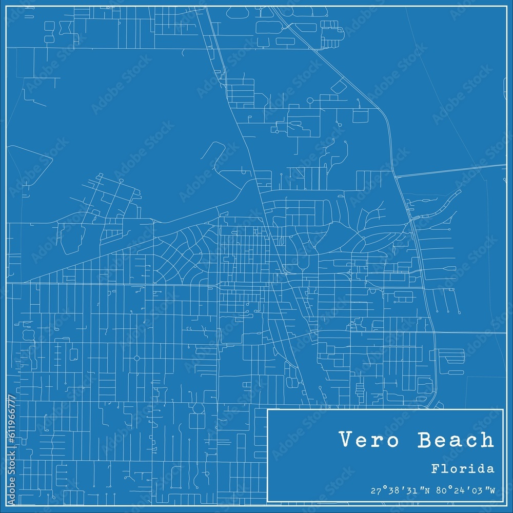 Blueprint US city map of Vero Beach, Florida.