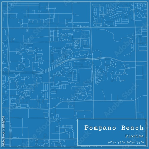 Blueprint US city map of Pompano Beach, Florida.