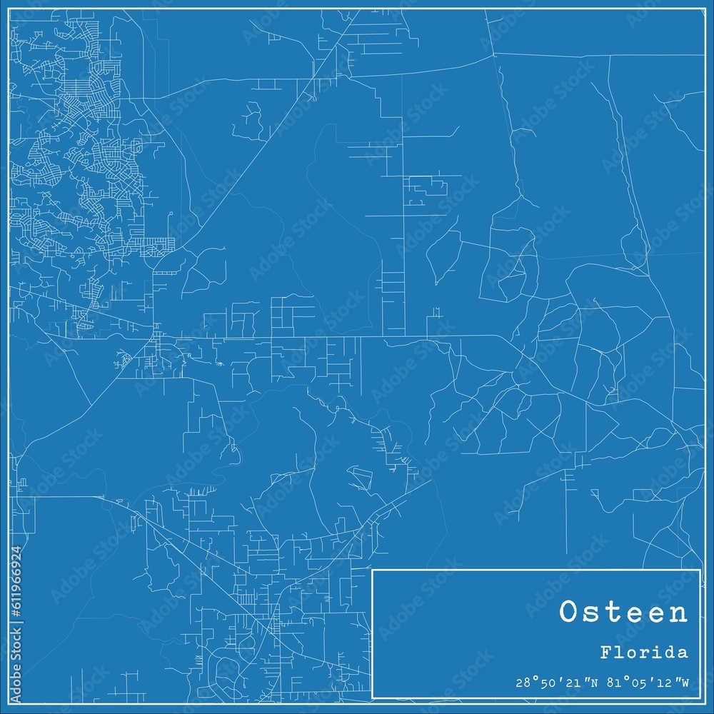 Blueprint US city map of Osteen, Florida.