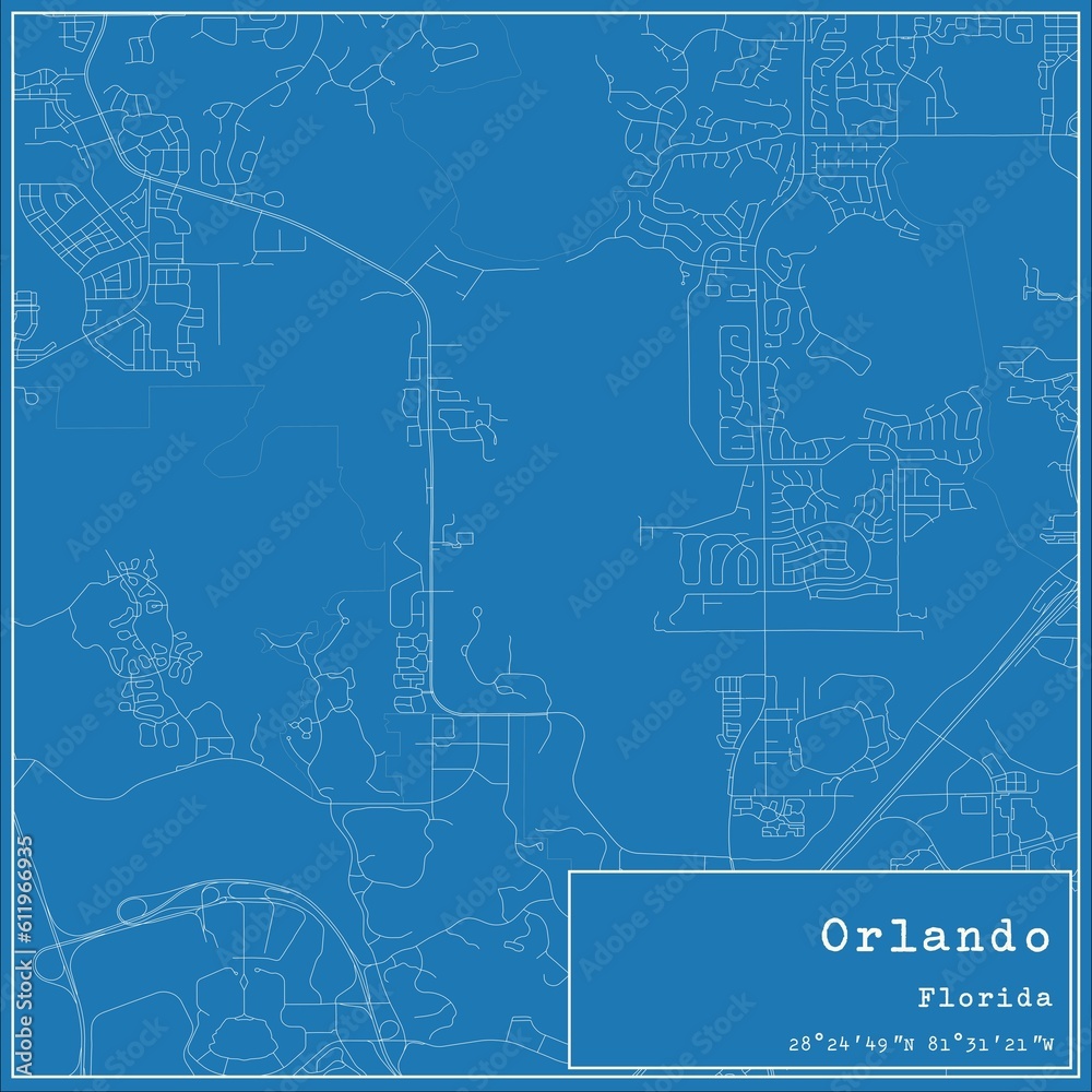 Blueprint US city map of Orlando, Florida. Blueprint US city map of Orlando, Florida.