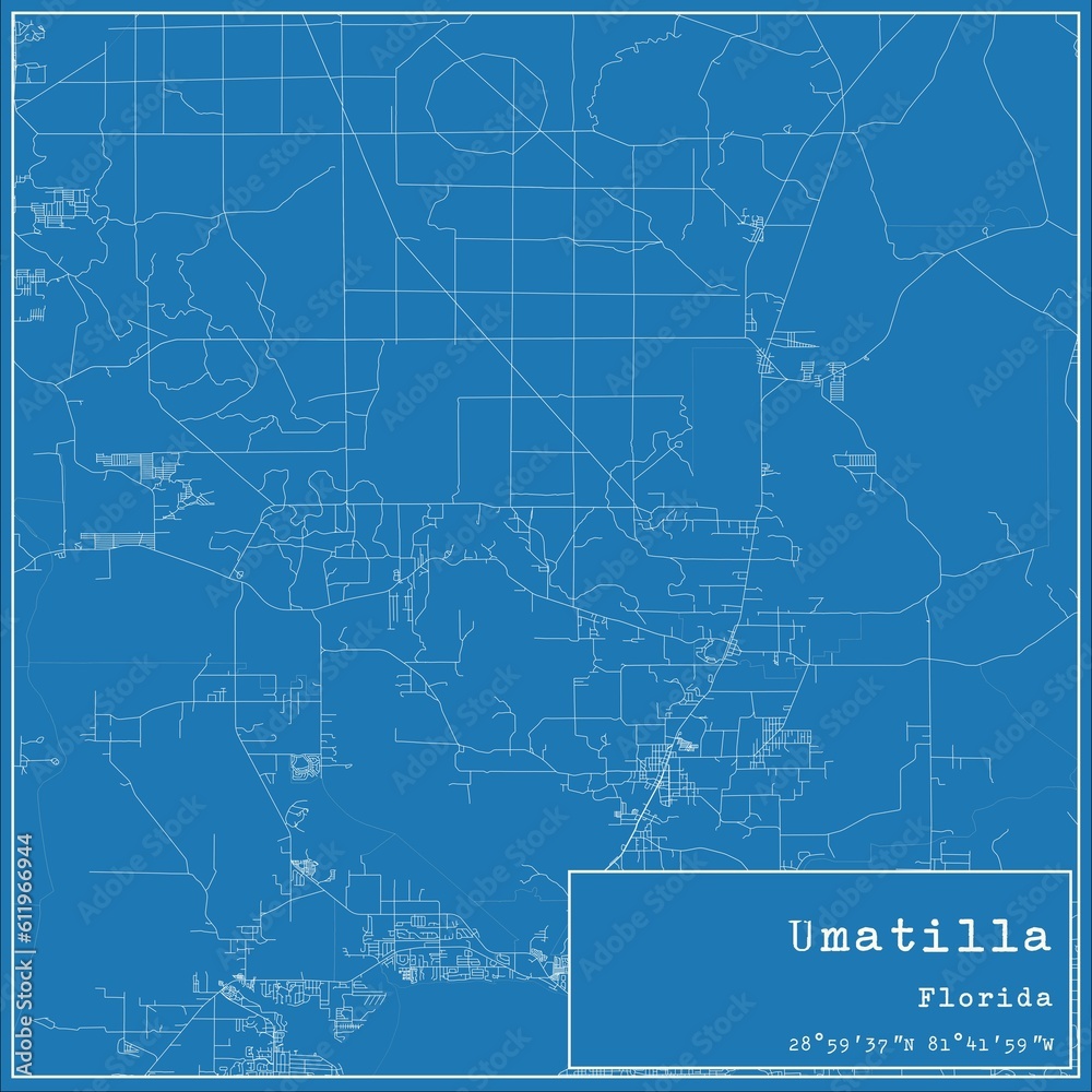 Blueprint US city map of Umatilla, Florida.