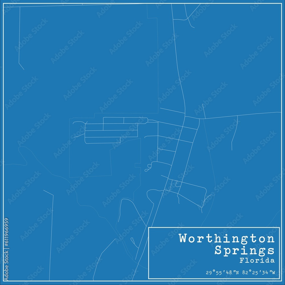 Blueprint US city map of Worthington Springs, Florida.