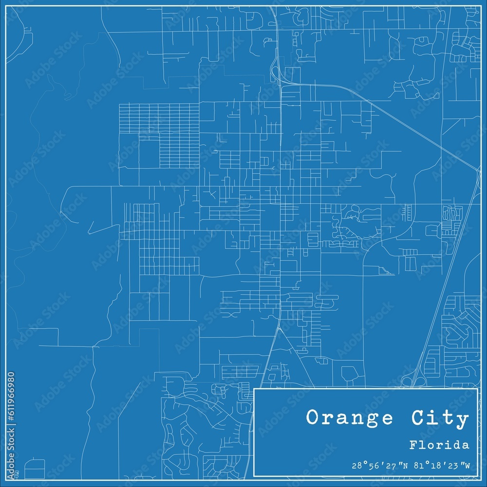 Blueprint US city map of Orange City, Florida.