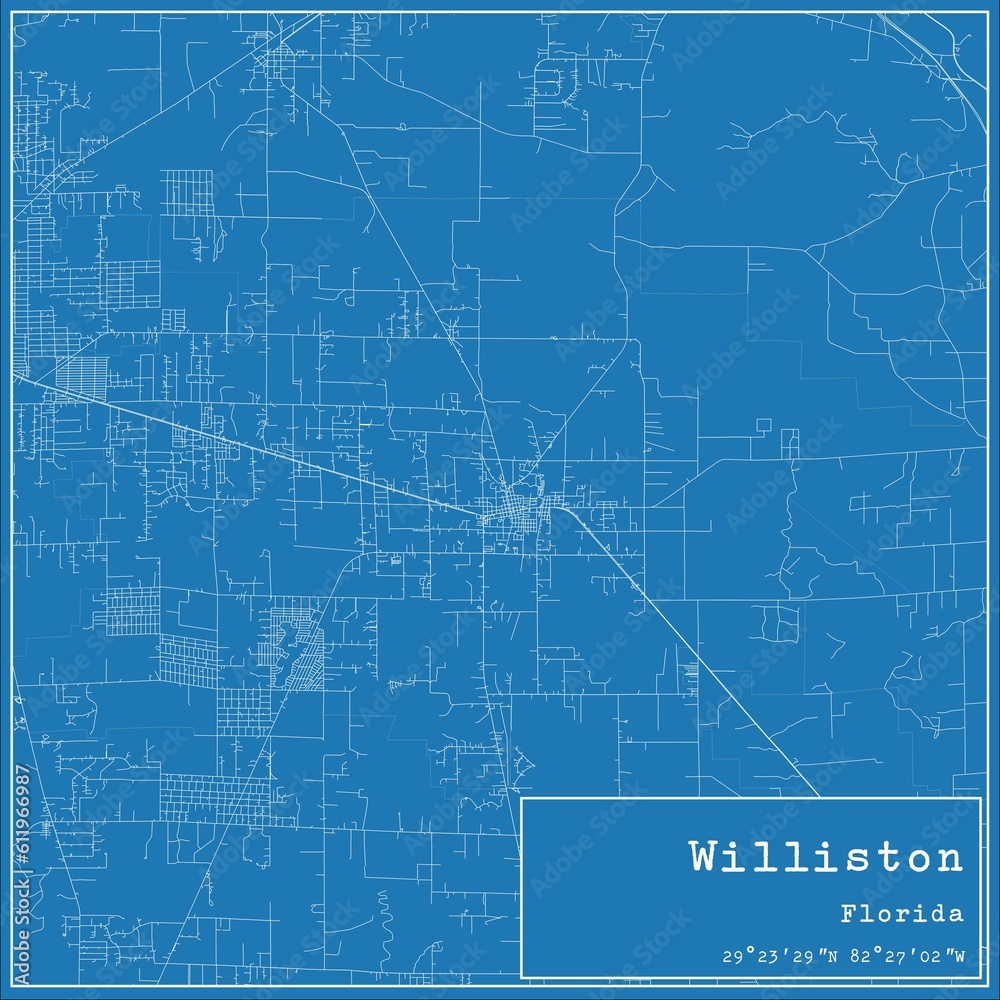 Blueprint US city map of Williston, Florida.