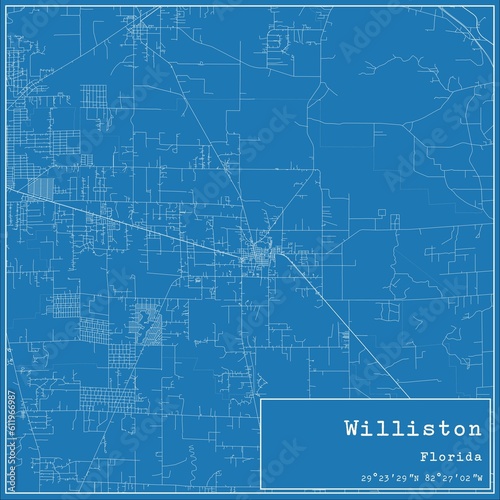 Blueprint US city map of Williston, Florida.