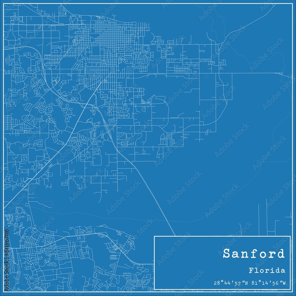 Blueprint US city map of Sanford, Florida.