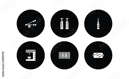 set of kitchen filled icons. flat filled icons included garlic press, salt and pepper, wine bottle, coffee maker, ice cube tray, tray vector.