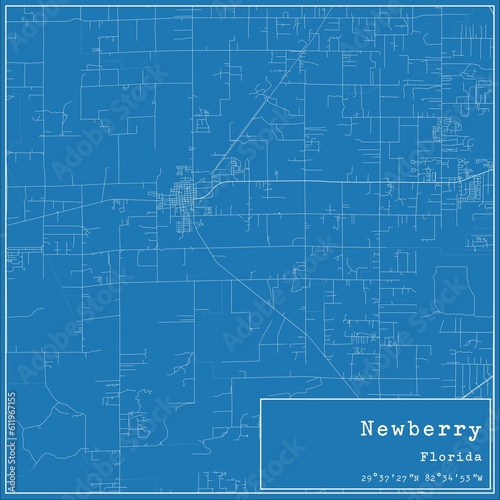 Blueprint US city map of Newberry, Florida.