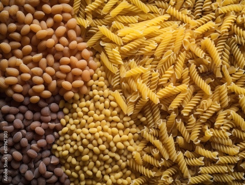 Dry Italian pasta background healthy food photo Top view created with Generative AI technology.