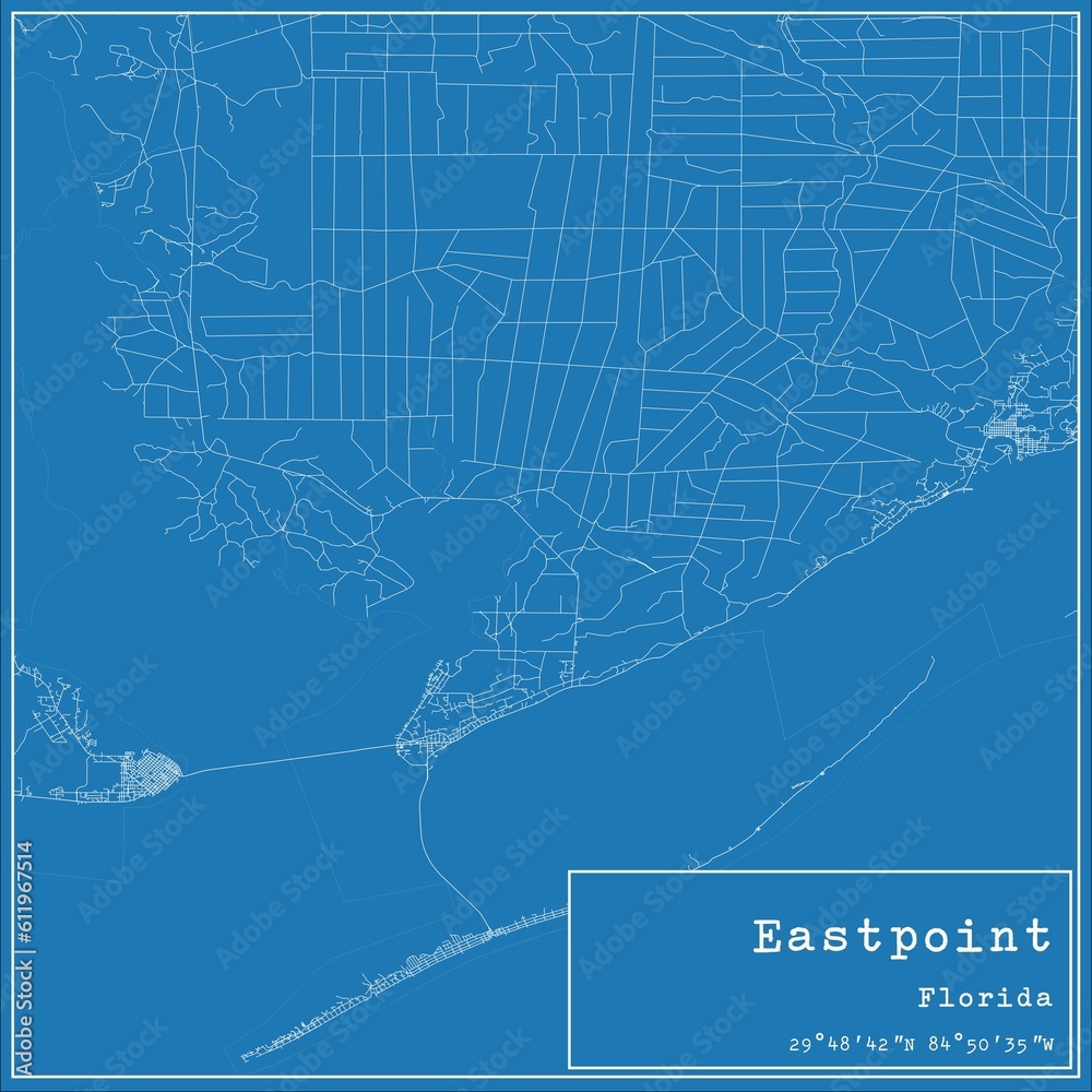 Blueprint US city map of Eastpoint, Florida.