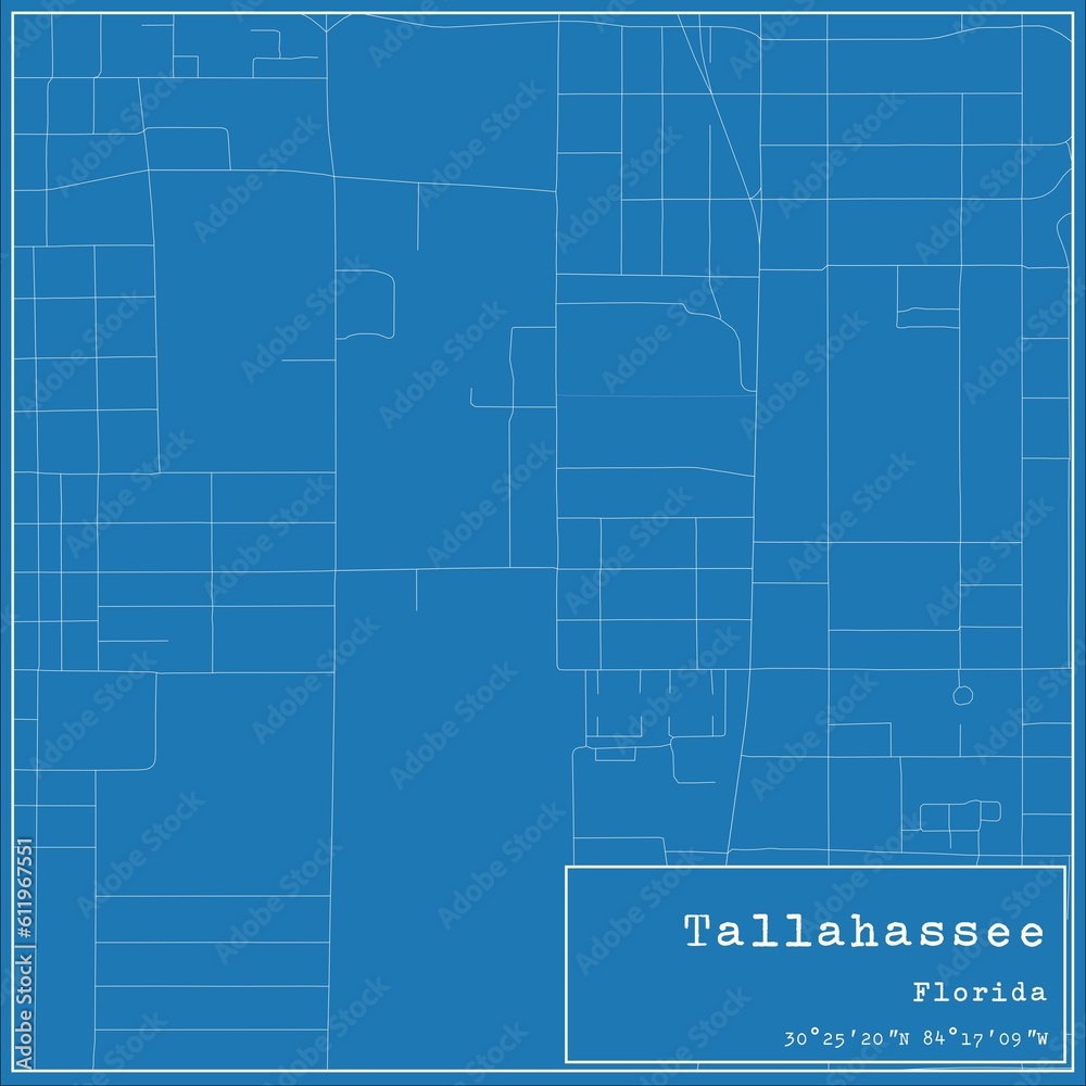 Blueprint US city map of Tallahassee, Florida. Blueprint US city map of Tallahassee, Florida.