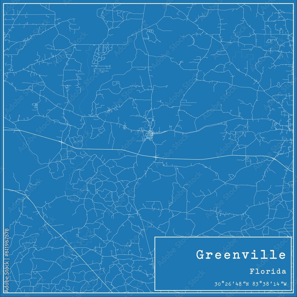 Blueprint US city map of Greenville, Florida.