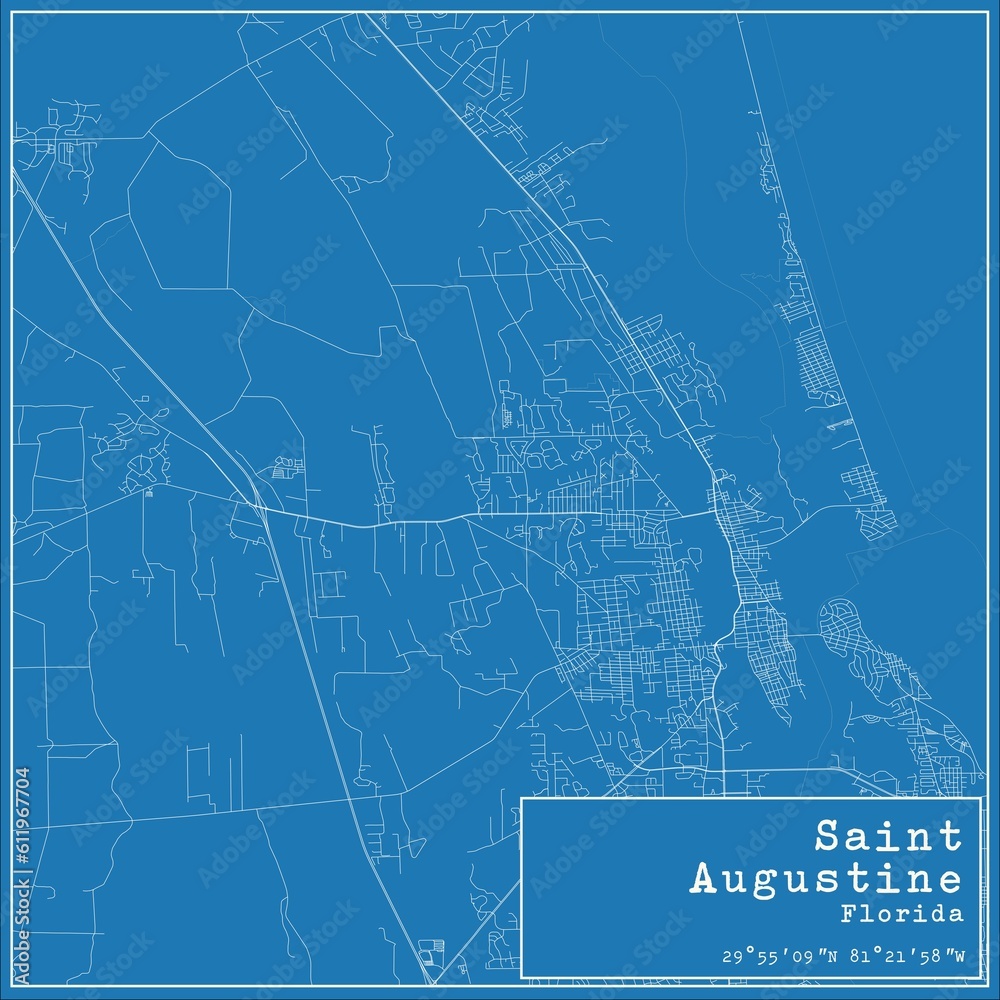 Blueprint US city map of Saint Augustine, Florida.