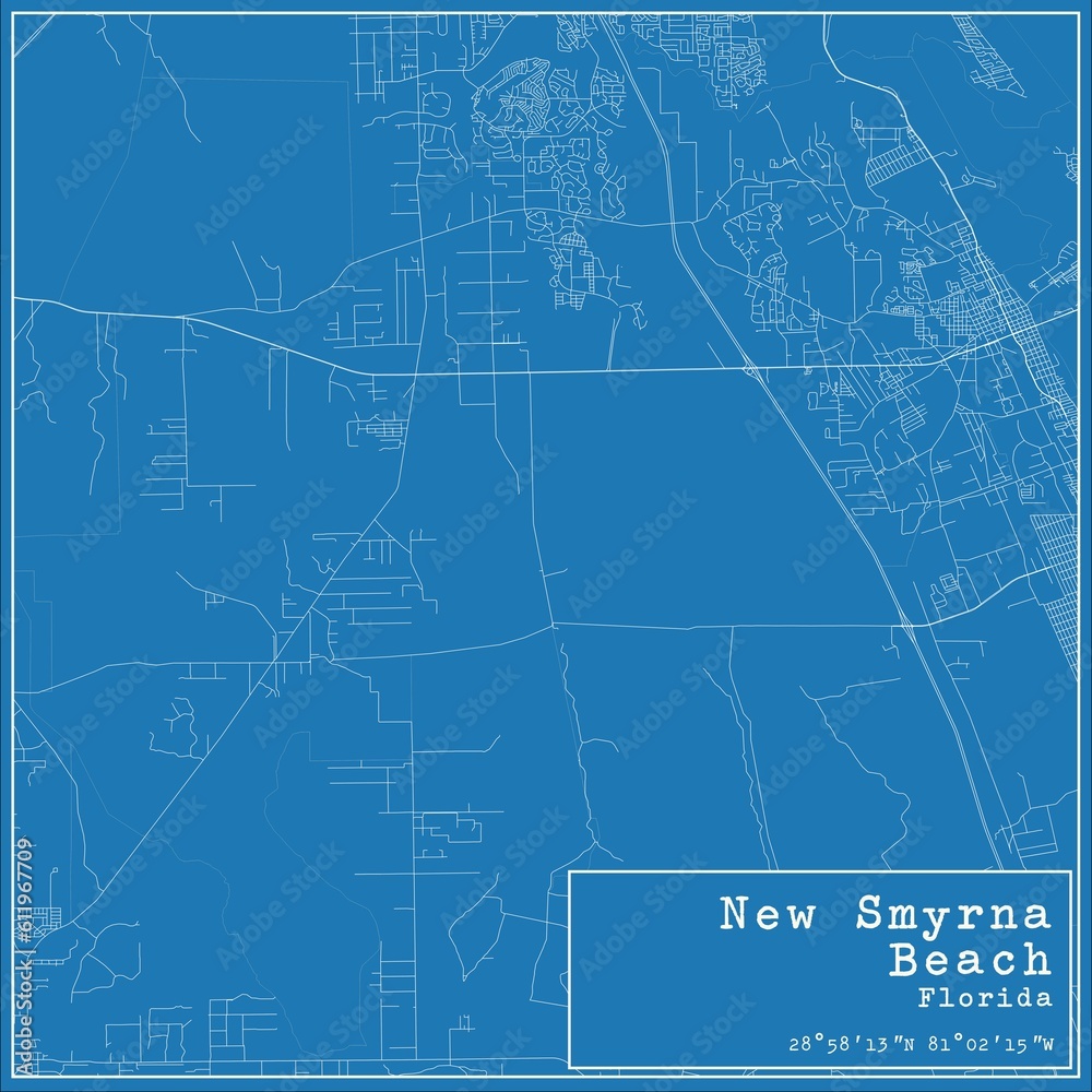 Blueprint US city map of New Smyrna Beach, Florida.