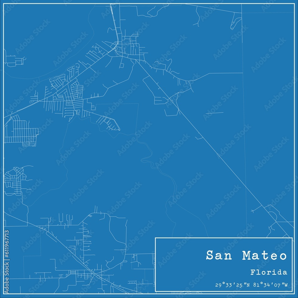 Blueprint US city map of San Mateo, Florida.