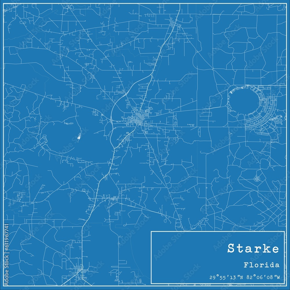 Blueprint US city map of Starke, Florida.