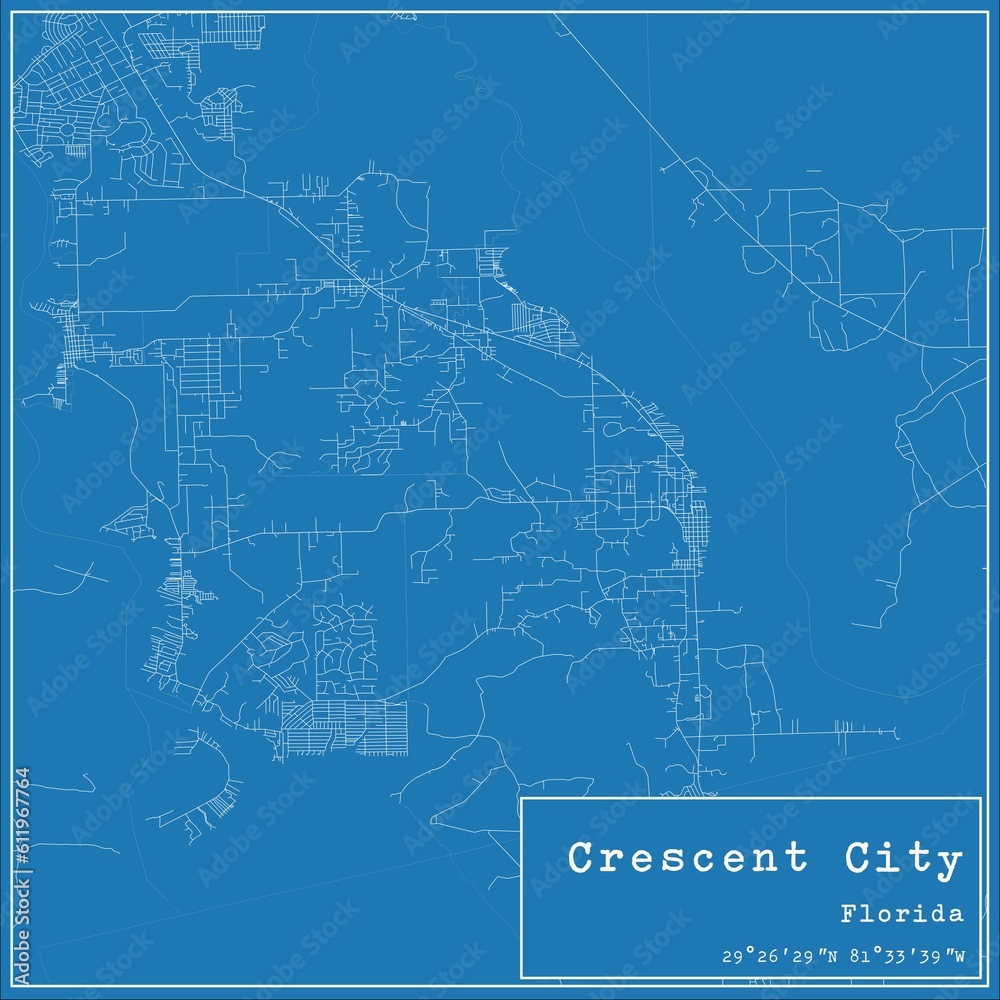 Blueprint US city map of Crescent City, Florida.