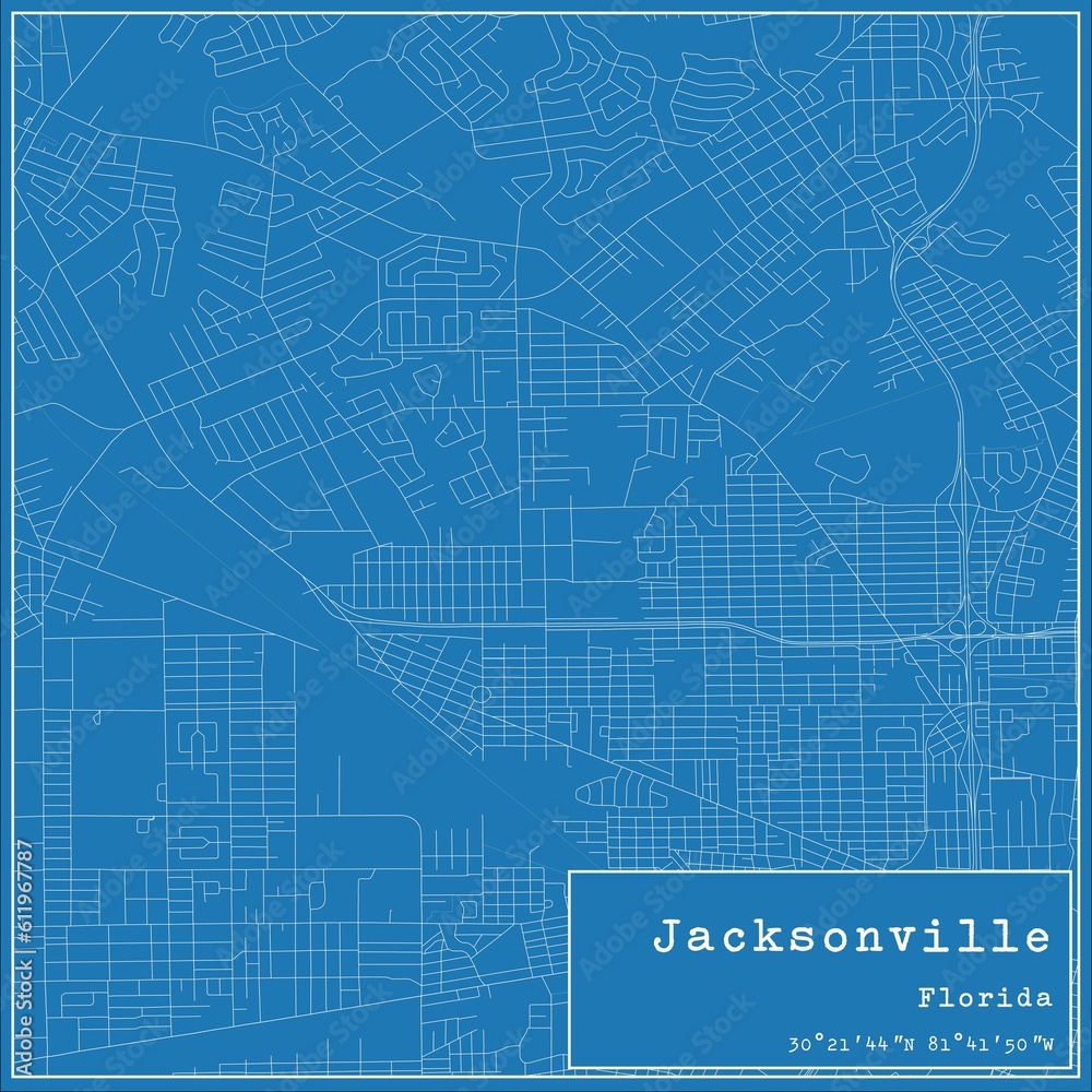 Blueprint US city map of Jacksonville, Florida. Blueprint US city map of Jacksonville, Florida.