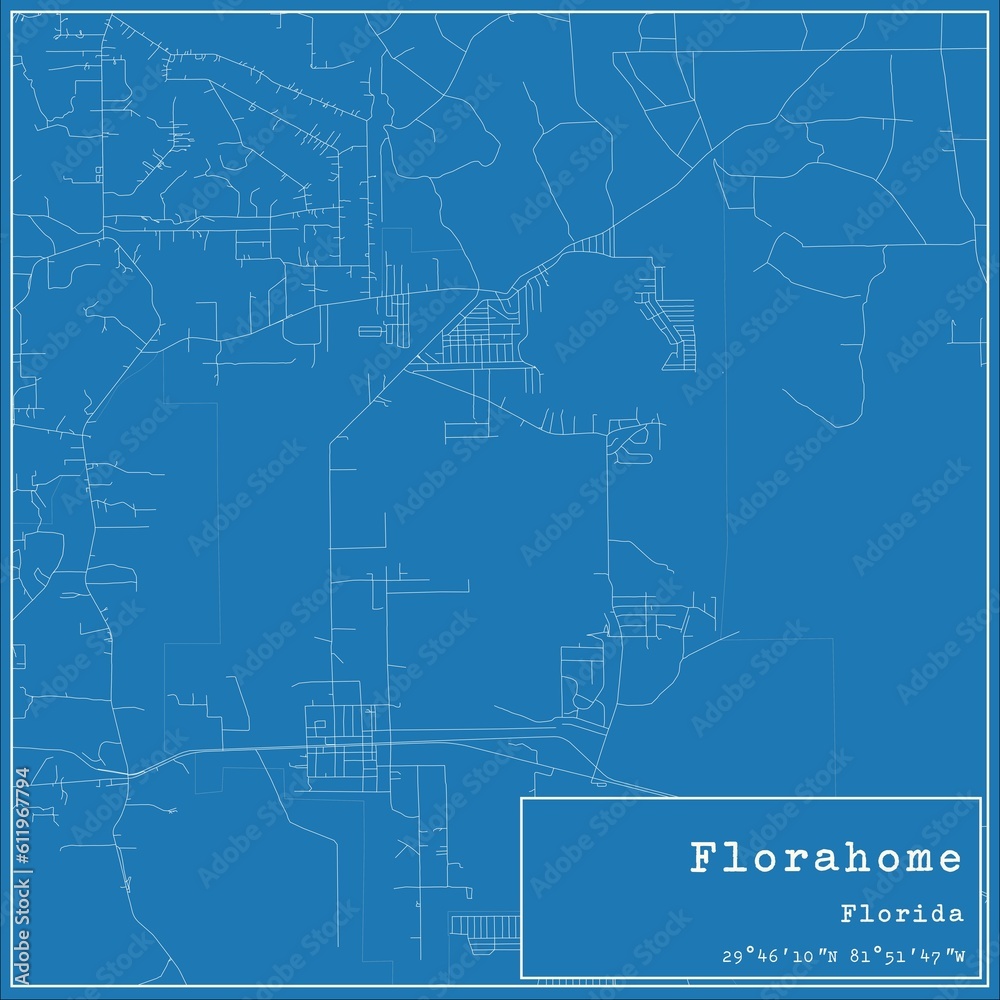 Blueprint US city map of Florahome, Florida.