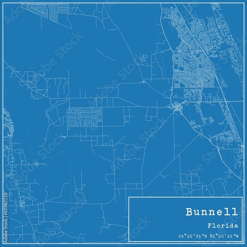 Blueprint US city map of Bunnell, Florida.