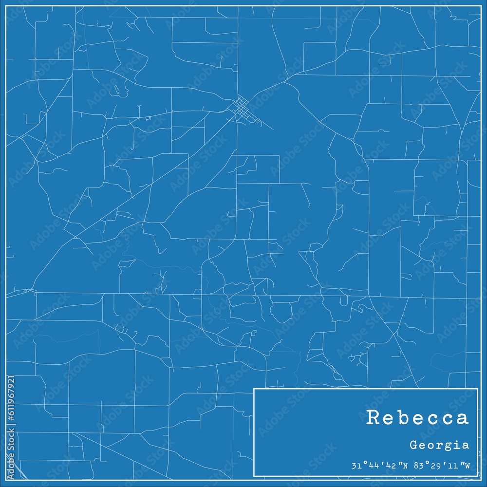 Blueprint US city map of Rebecca, Georgia.