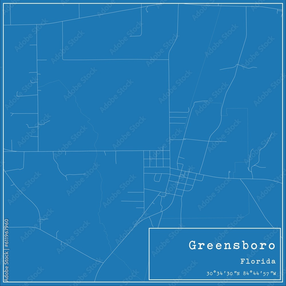 Blueprint US city map of Greensboro, Florida.