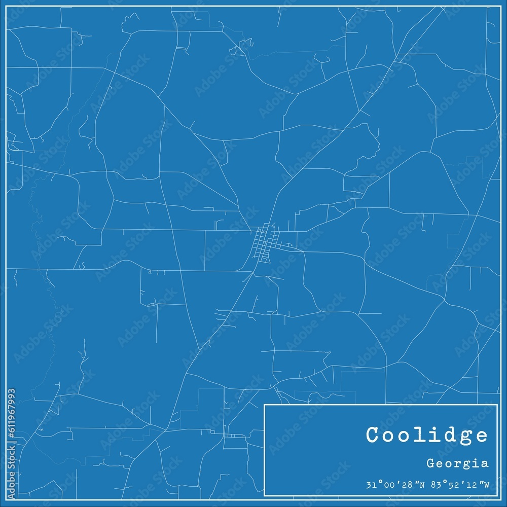 Blueprint US city map of Coolidge, Georgia.