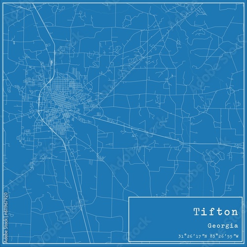 Blueprint US city map of Tifton, Georgia.