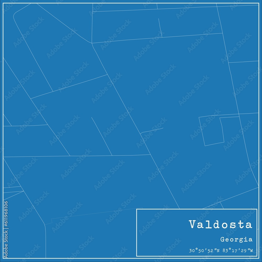 Blueprint US city map of Valdosta, Georgia.