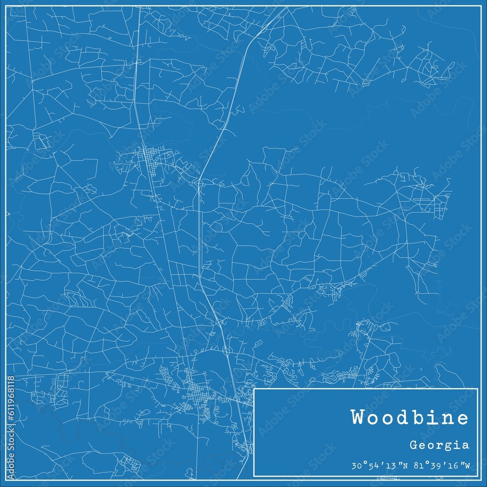 Fototapeta premium Blueprint US city map of Woodbine, Georgia.