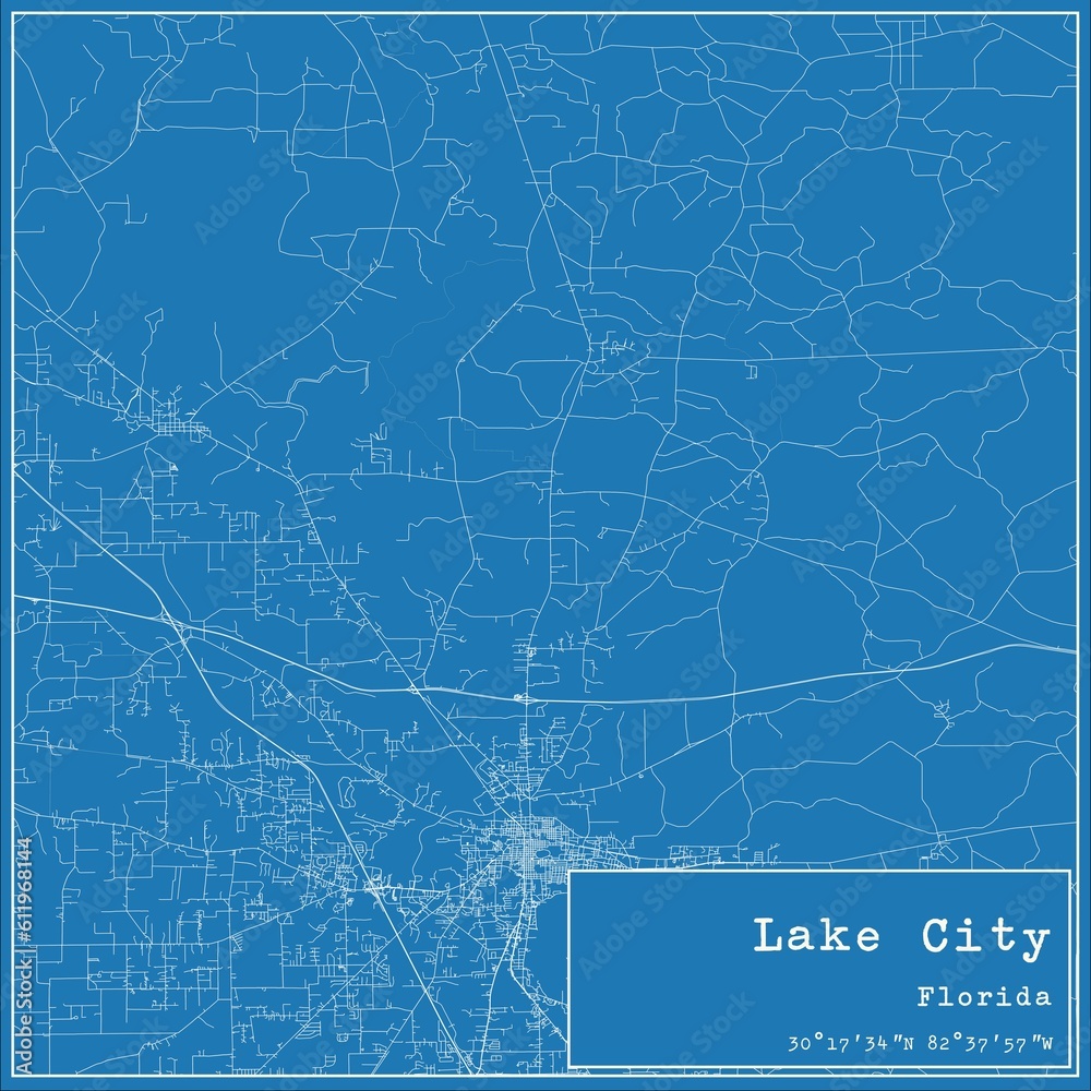 Blueprint US city map of Lake City, Florida.