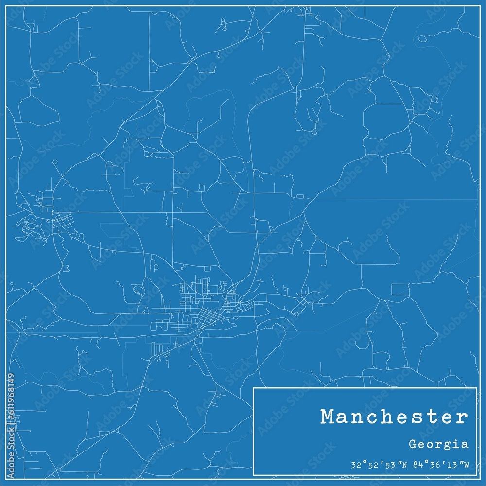 Blueprint US city map of Manchester, Georgia.